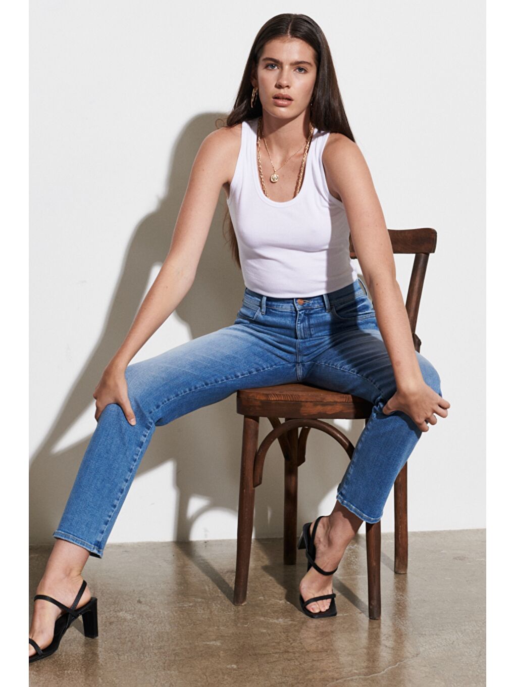 Yeşil Straight Fit Yüksek Bel Düz Paça Esnek Jean Jean Pantolon-2