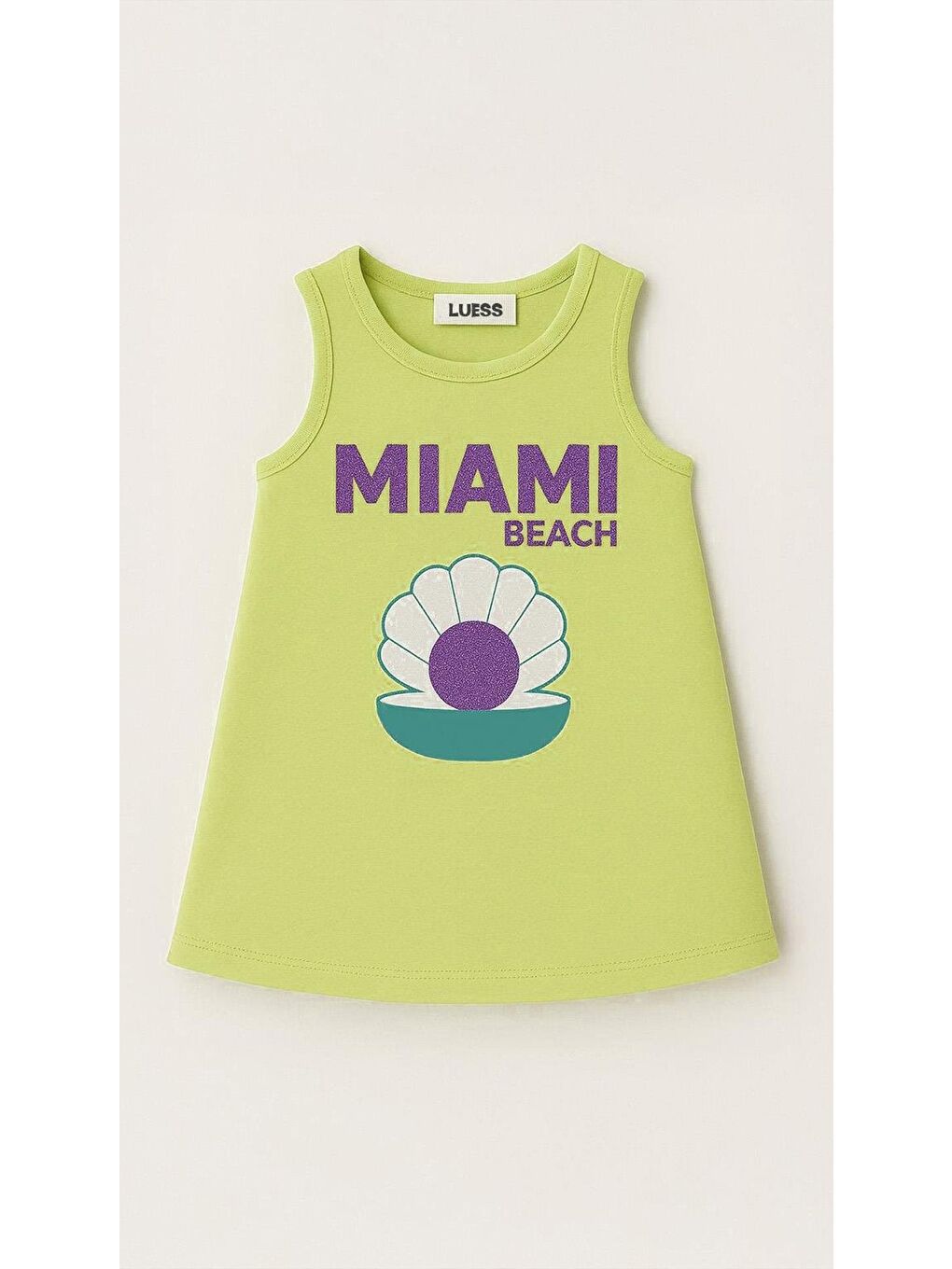 Kız Çocuk %100 Pamuklu Baskılı Elbise - Açık Yeşil (3-4 Yaş - 8-9 Yaş)-1