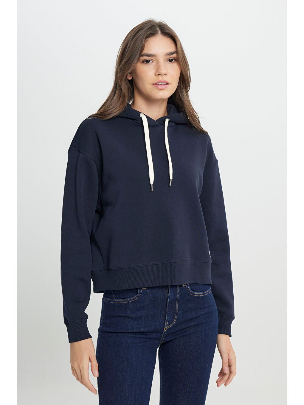 Regular Fit Normal Kesim Kapüşonlu İçi Polarlı  Lacivert Sweatshirt