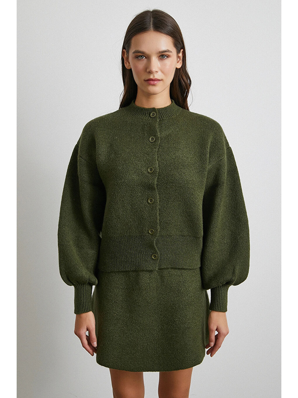 Hırka Etek Triko Takım Haki-4