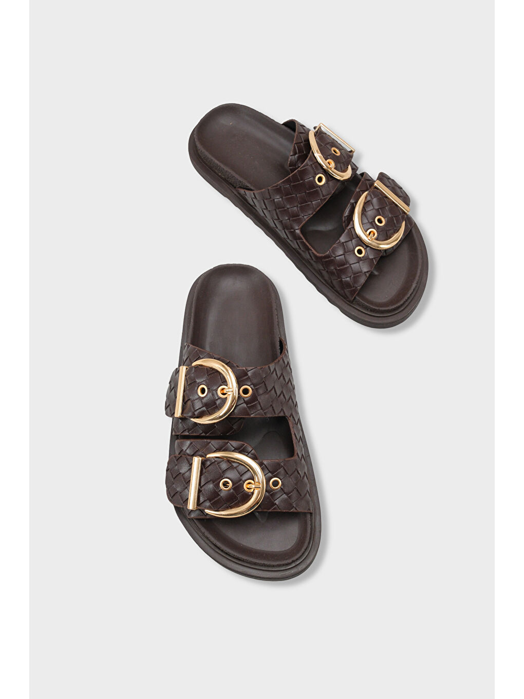 Kahverengi Abbie Düz Topuklu Metal Tokalı Konfor Kadın Terlik-5