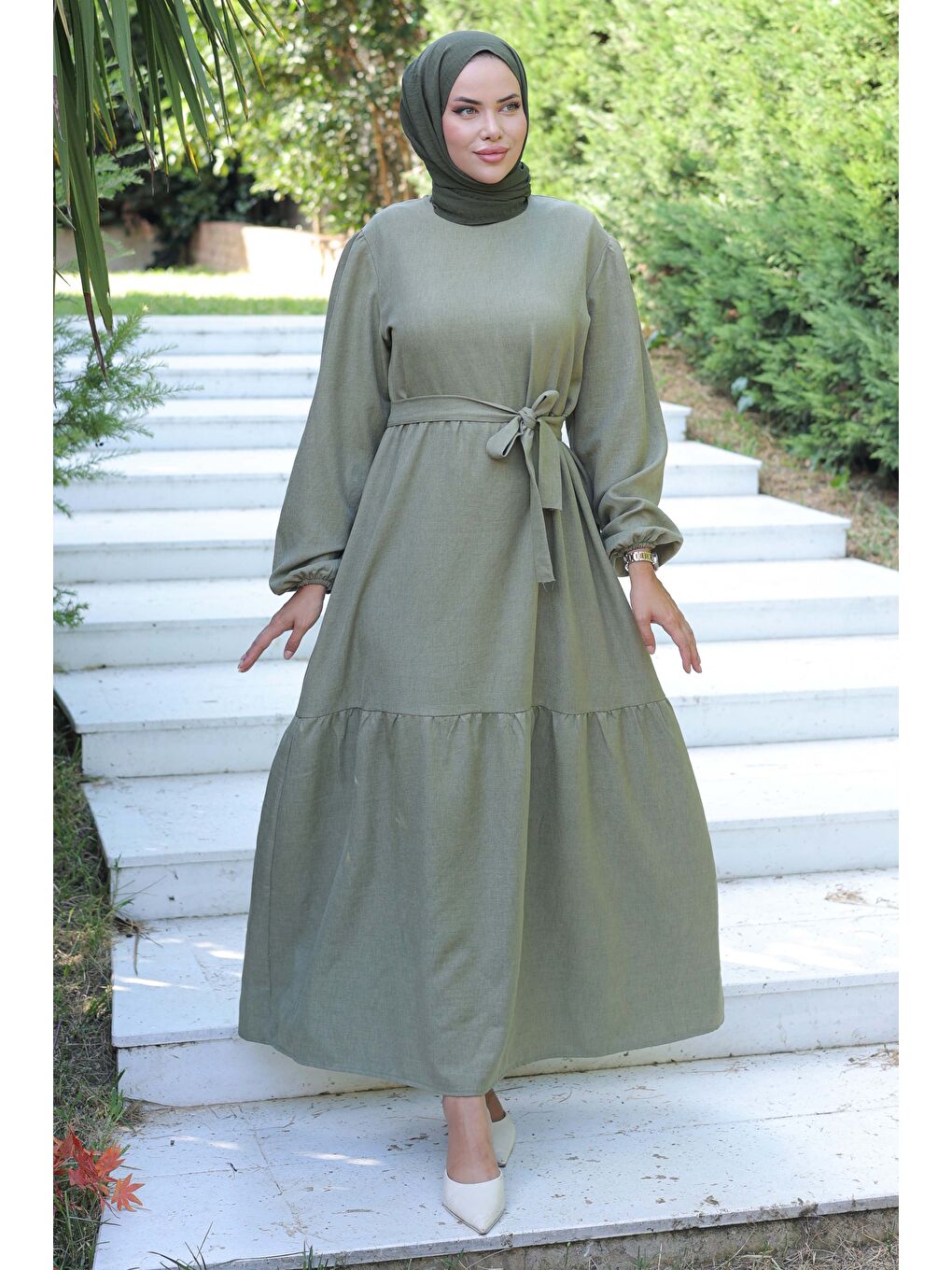 Katlı Elbise Haki - 26624