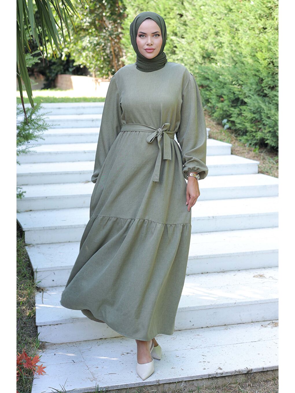 Katlı Elbise Haki - 26624-1