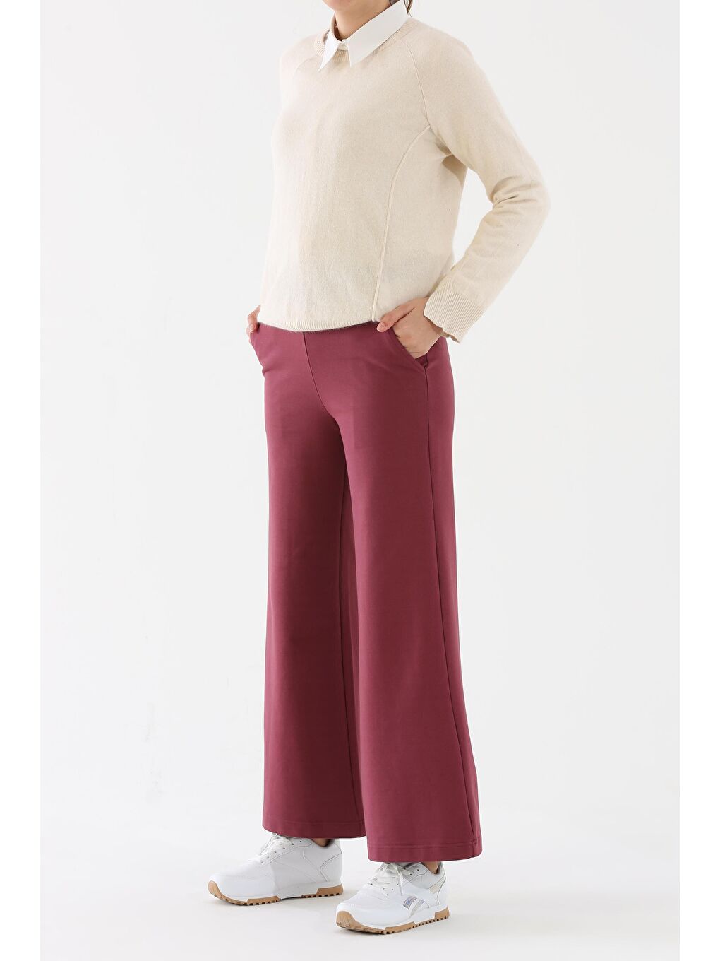 Bordo Vişne Çürüğü Lastikli Bol Paça Eşofman Altı-2