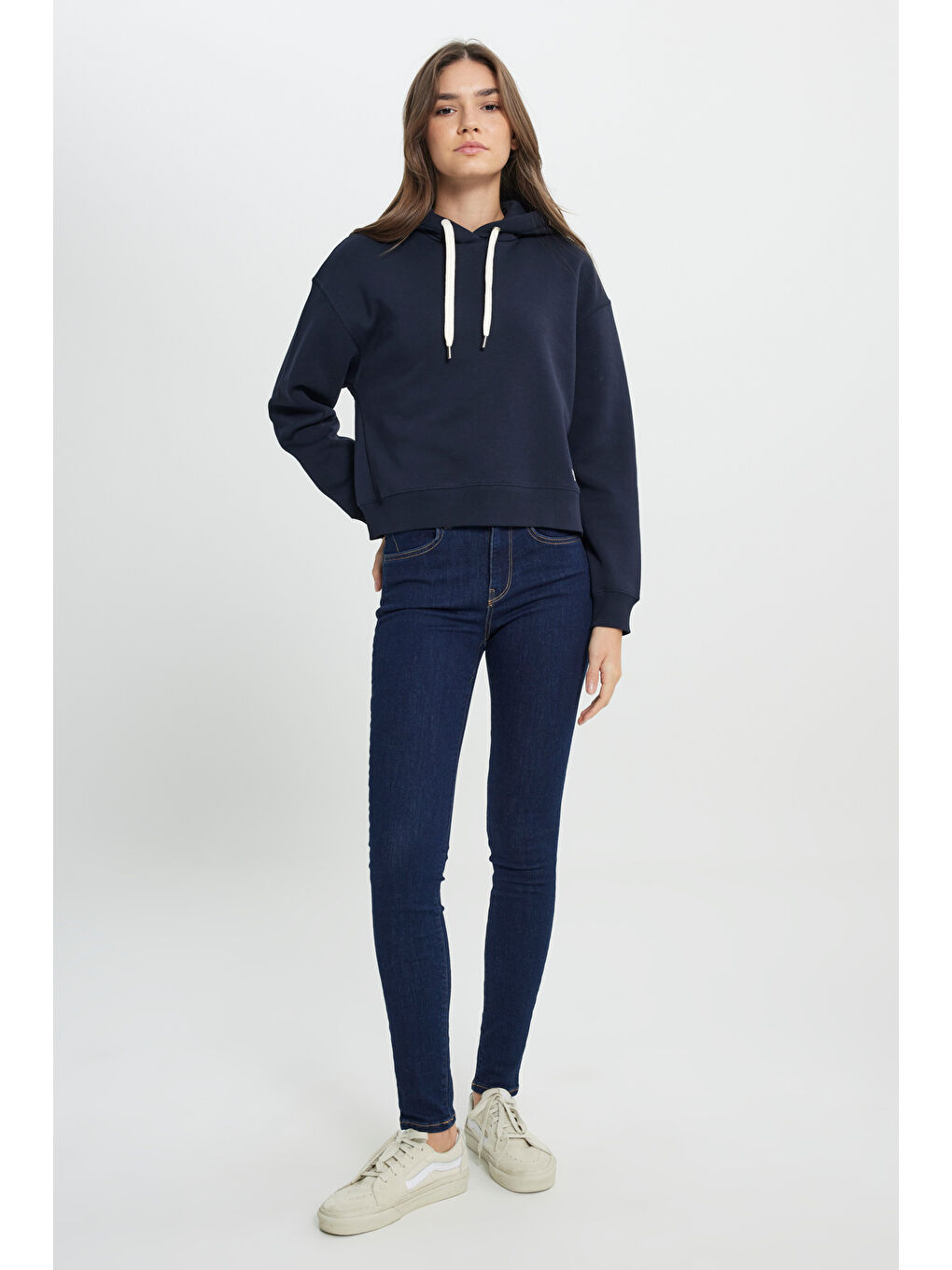 Regular Fit Normal Kesim Kapüşonlu İçi Polarlı  Lacivert Sweatshirt-2