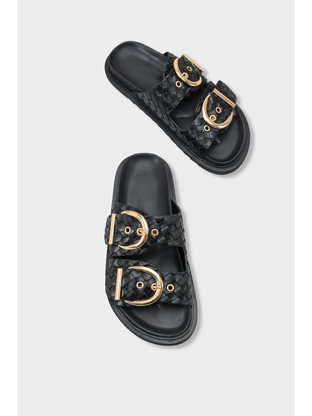 Siyah Abbie Düz Topuklu Metal Tokalı Konfor Kadın Terlik-5