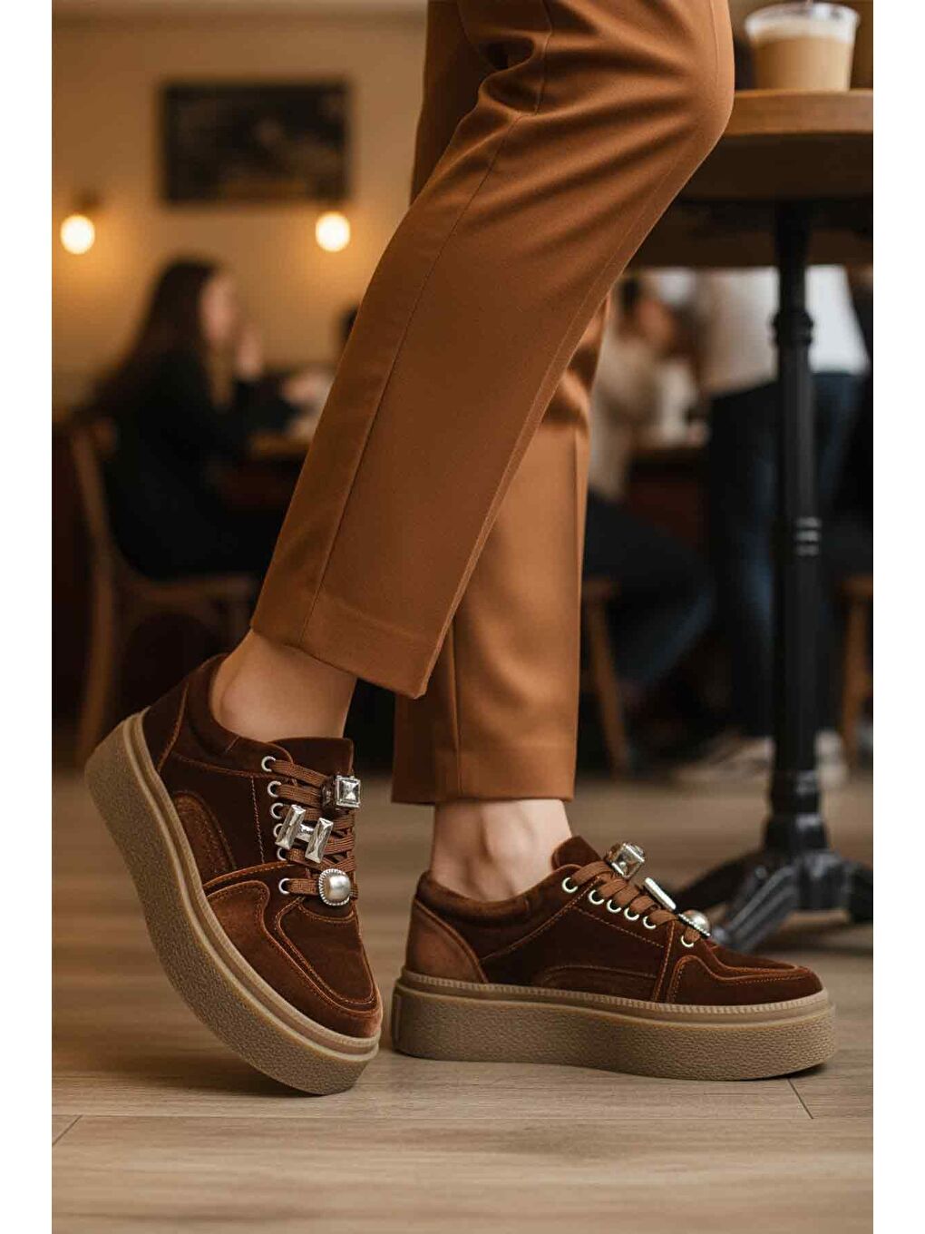 Kahverengi Kahve Nubuk Bağcıklı Yüksek Taban Kadın Sneaker 25K475 Z-2