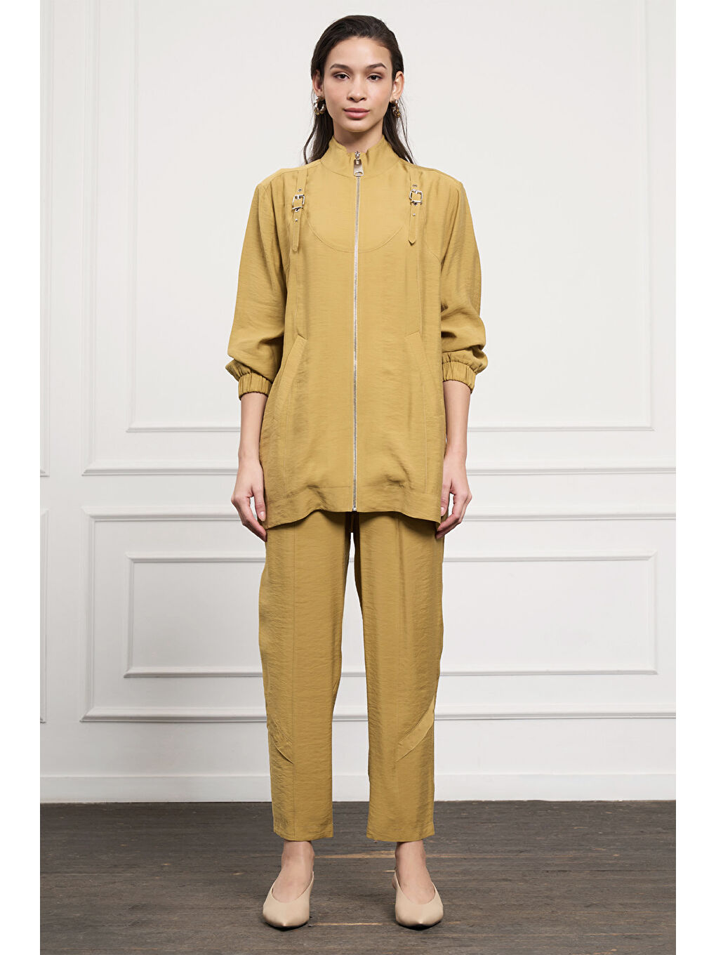 Fermuar Detay Pantolonlu Takım 1043 Yeşil