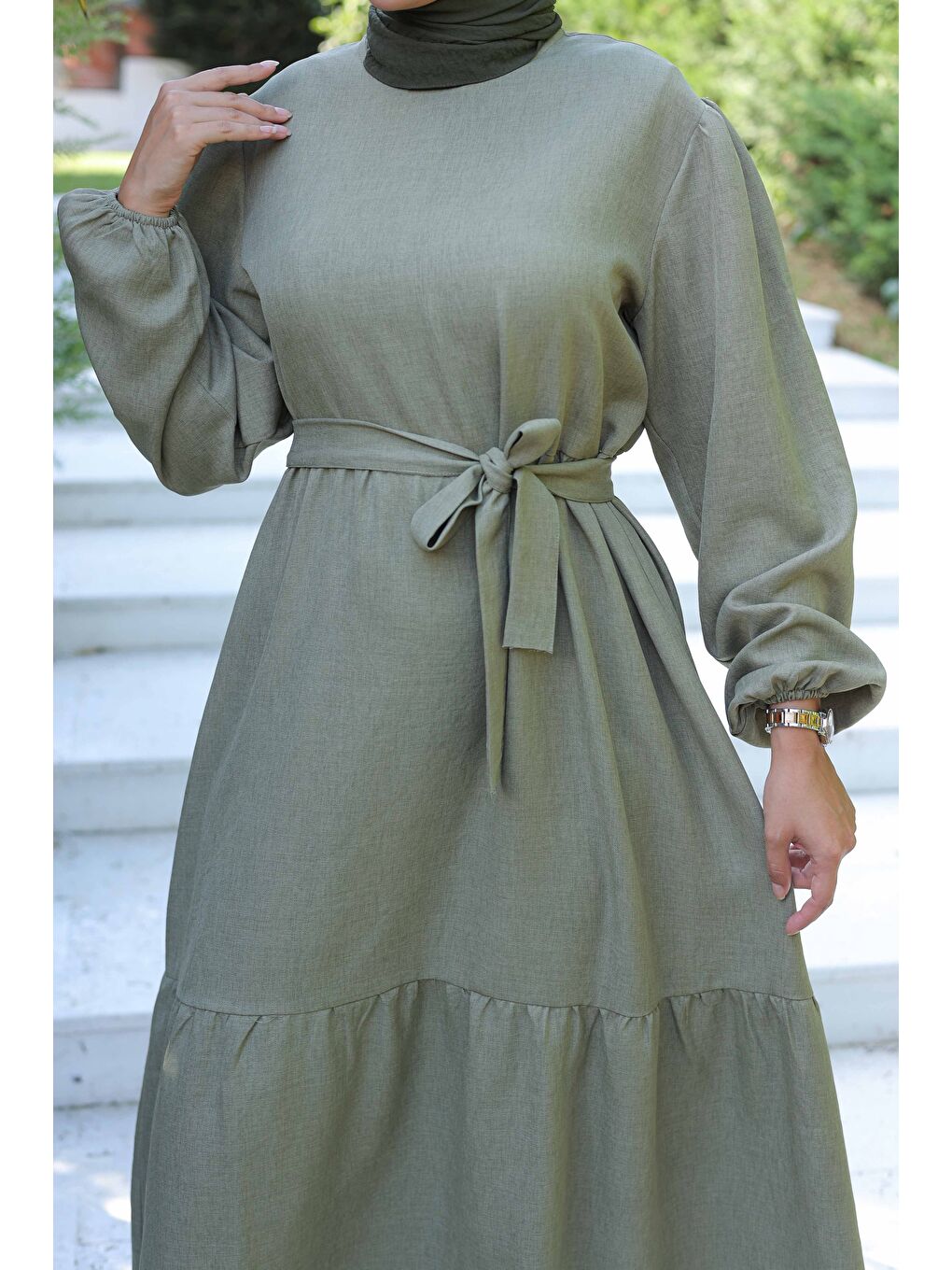 Katlı Elbise Haki - 26624-4