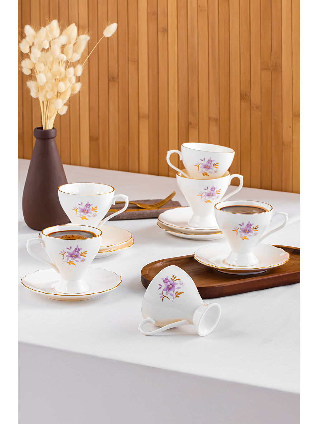 Beyaz 4313 Emery 12 Parça Yaldızlı Porselen Türk Kahve Fincan Takımı