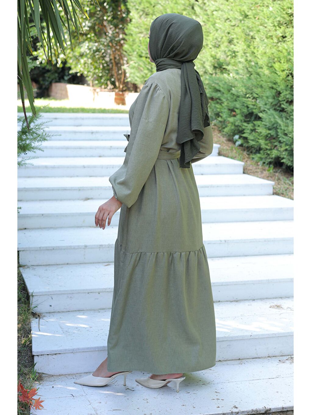 Katlı Elbise Haki - 26624-5