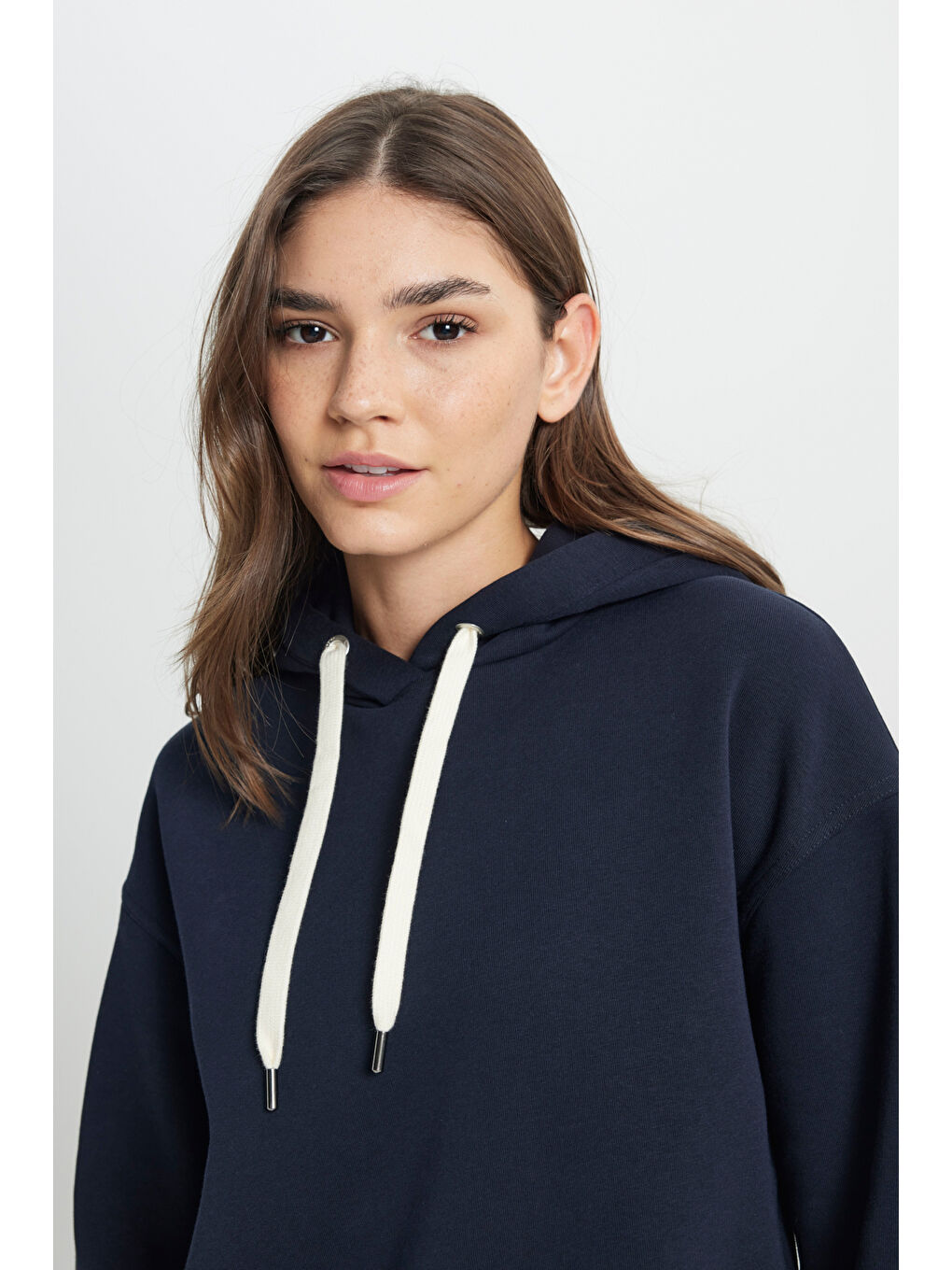 Regular Fit Normal Kesim Kapüşonlu İçi Polarlı  Lacivert Sweatshirt-3