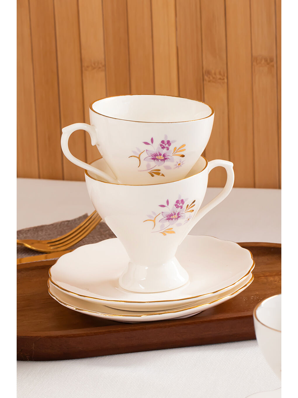 Beyaz 4313 Emery 12 Parça Yaldızlı Porselen Türk Kahve Fincan Takımı-1