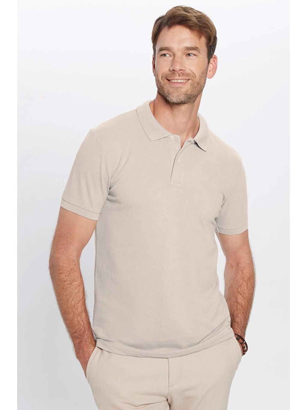 Erkek Slim Fit Dar Kesim %100 Pamuk Gri Polo Yaka Tişört