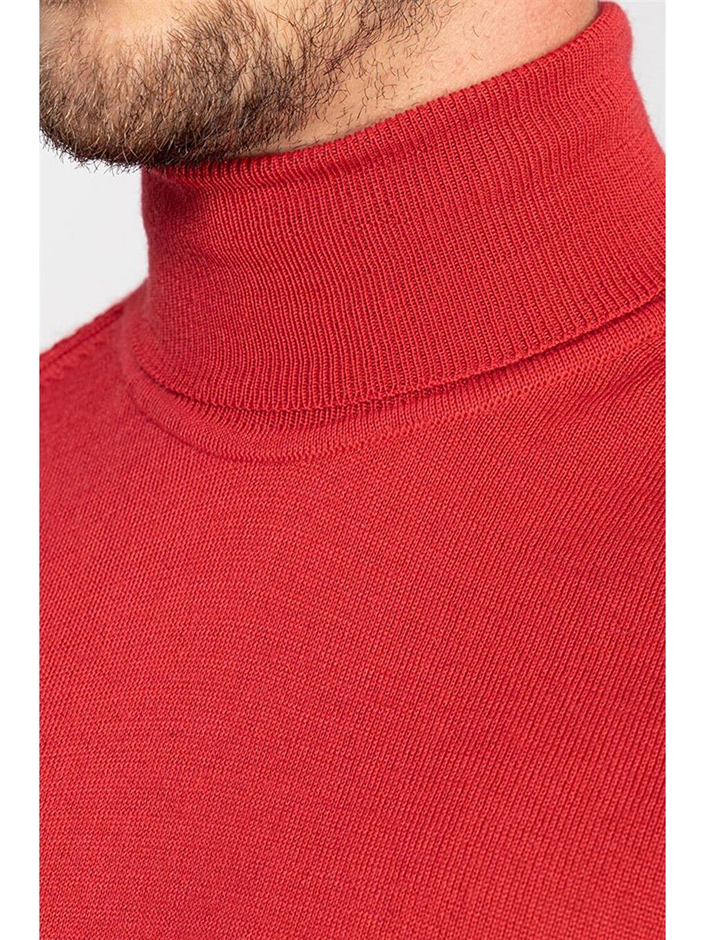 Erkek Slim Fit Tam Balıkçı Yaka Düz Kırmızı Triko Kazak-2