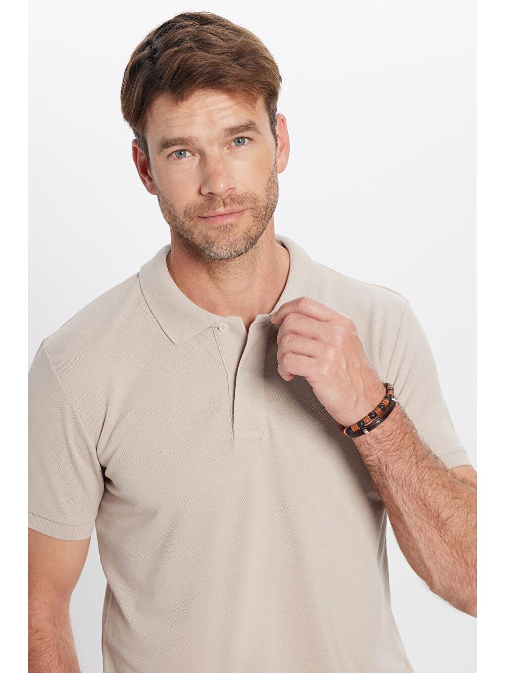 Erkek Slim Fit Dar Kesim %100 Pamuk Gri Polo Yaka Tişört-1