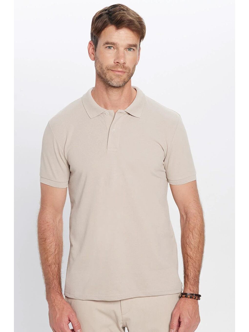 Erkek Slim Fit Dar Kesim %100 Pamuk Gri Polo Yaka Tişört-3