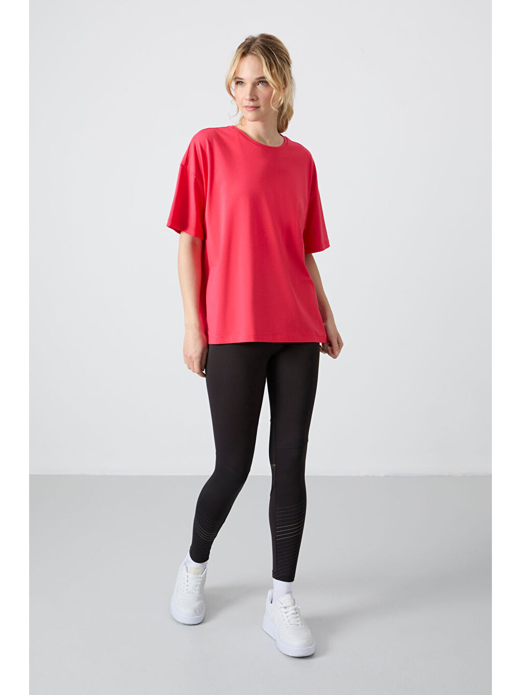 Oversize Fit Basic O Yaka 3lü Paket Siyah-Beyaz-Rose Kadın T-Shirt 97285-4