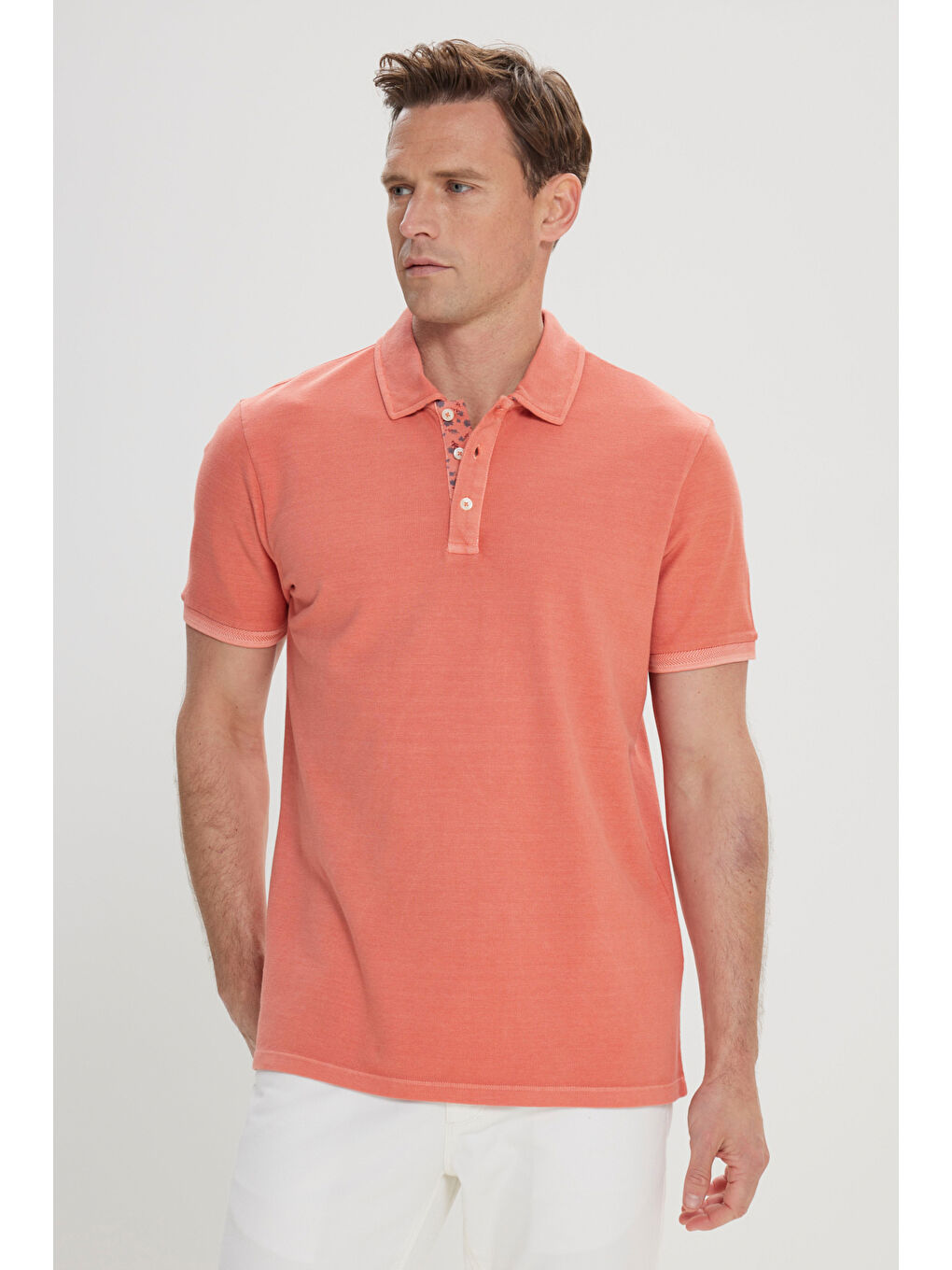 Kahverengi Erkek Kiremit Slim Fit Dar Kesim %100 Pamuk Polo Yaka Tişört