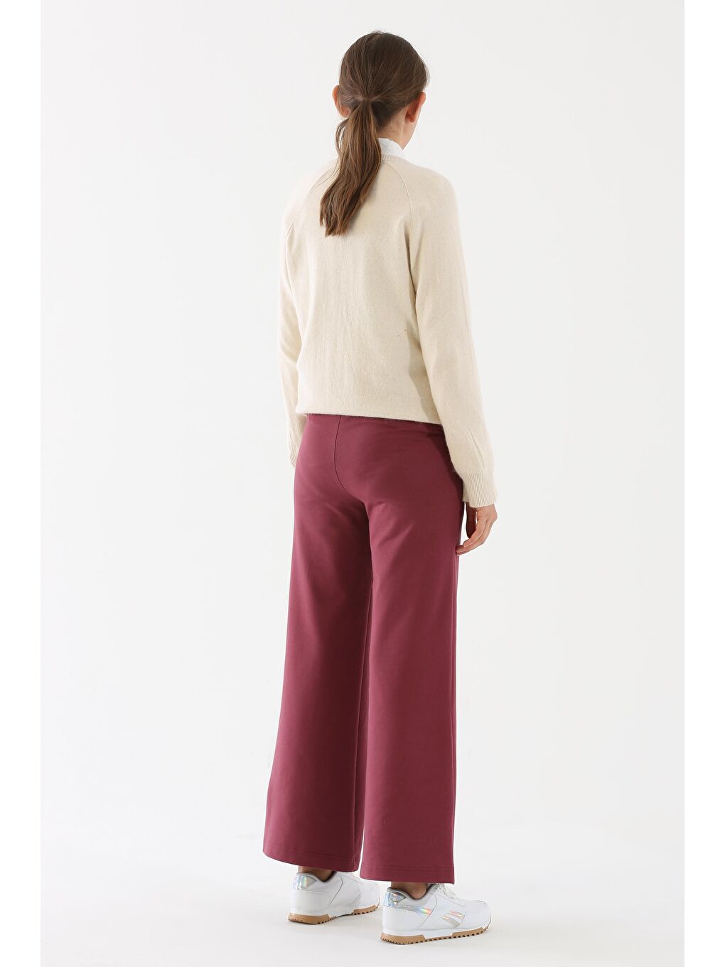 Bordo Vişne Çürüğü Lastikli Bol Paça Eşofman Altı-3