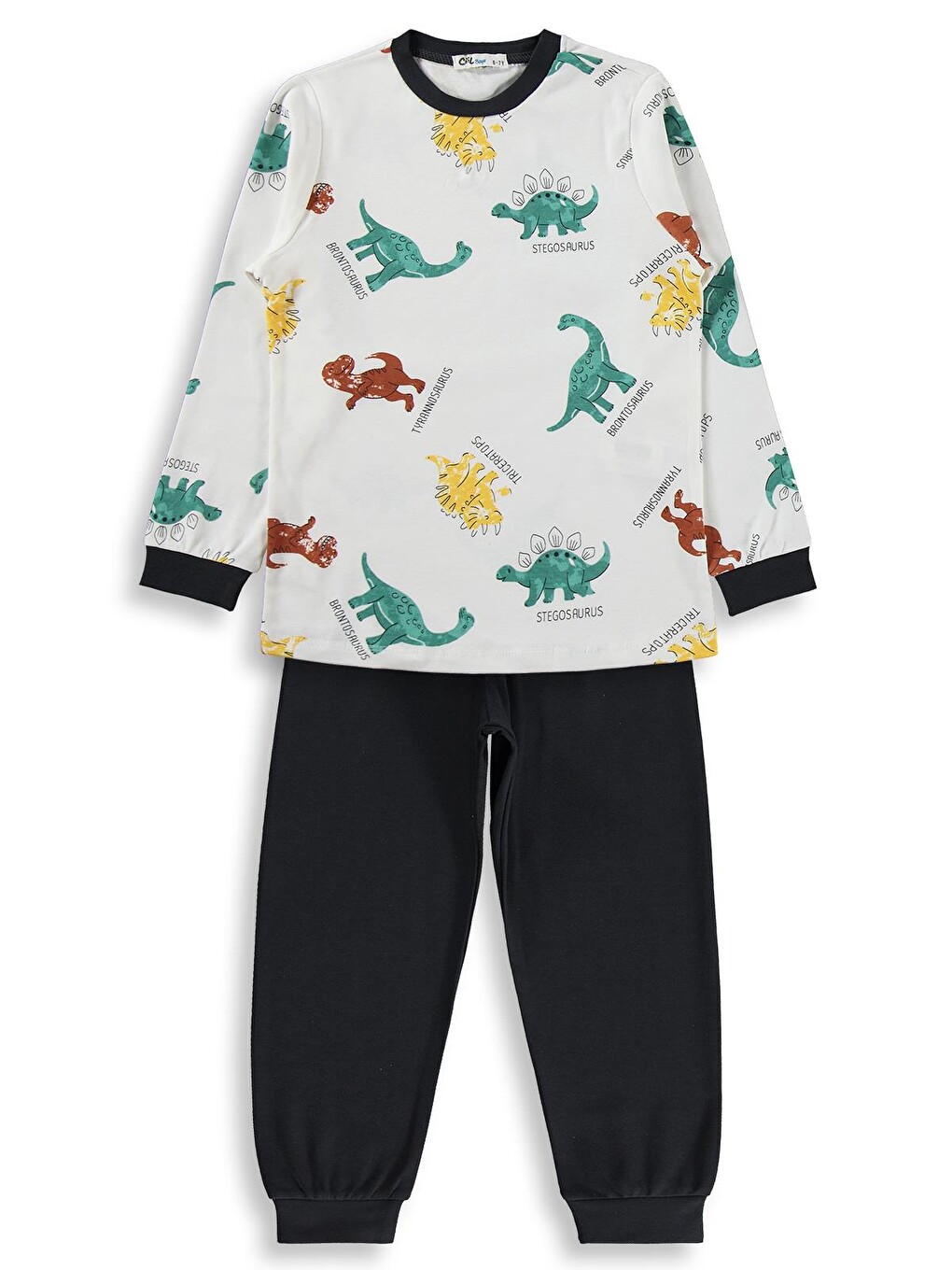 Boys Dinozor Baskılı 6-9 Yaş Pijama Takımı - Gri