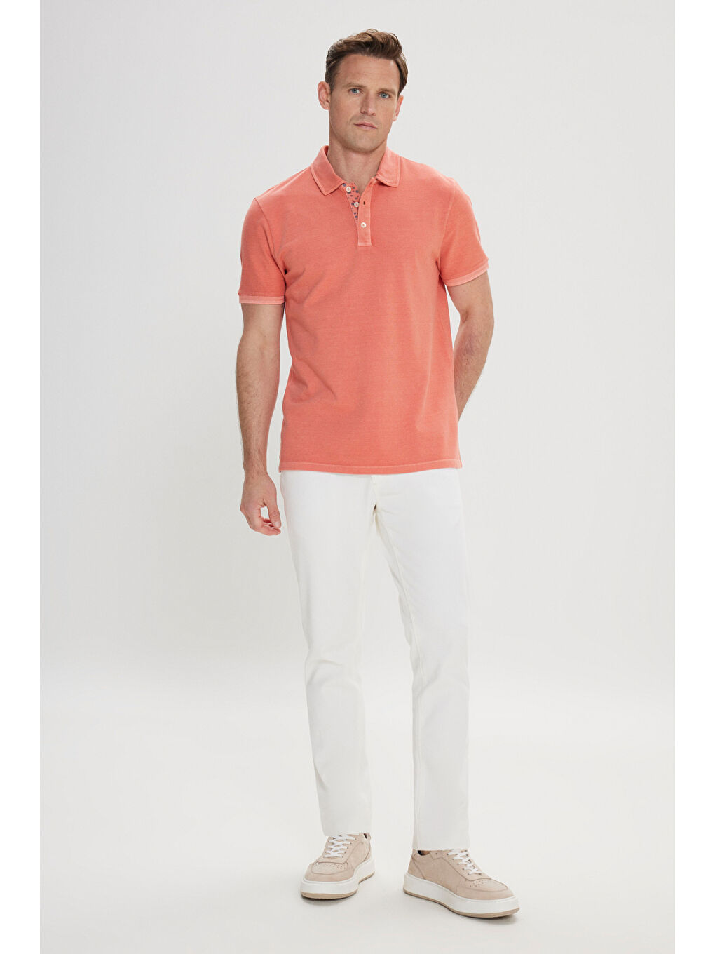 Kahverengi Erkek Kiremit Slim Fit Dar Kesim %100 Pamuk Polo Yaka Tişört-1