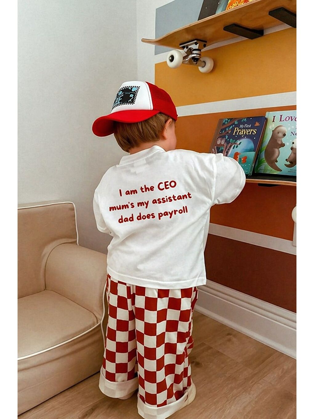 Ekru Unisex Çocuk Pamuklu Sırtı Baskılı T-Shirt-1