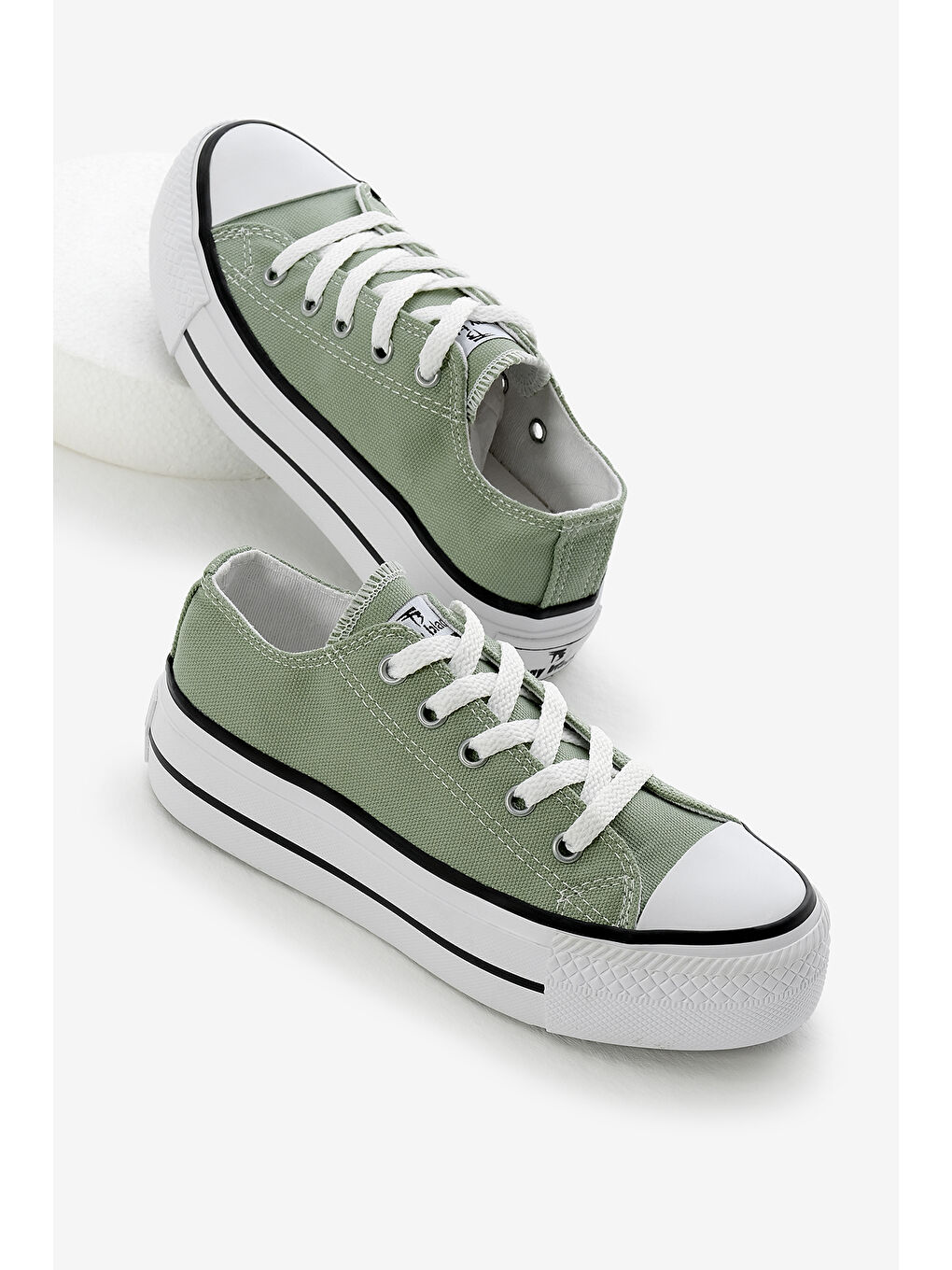 Çocuk Unisex Mint Yeşili Termo Kalın Taban Bağcıklı Keten Spor Ayakkabı