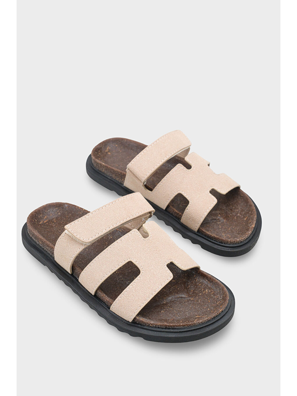 Bej Alicia Düz Topuklu Cırtlı Konfor Kadın Terlik-1