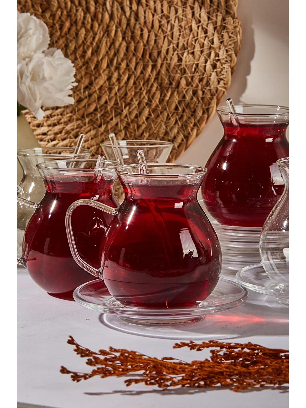 Renksiz Keyf-i Ala 18 Parça Cam Tabaklı 200 ml Borosilikat Çay Seti-1