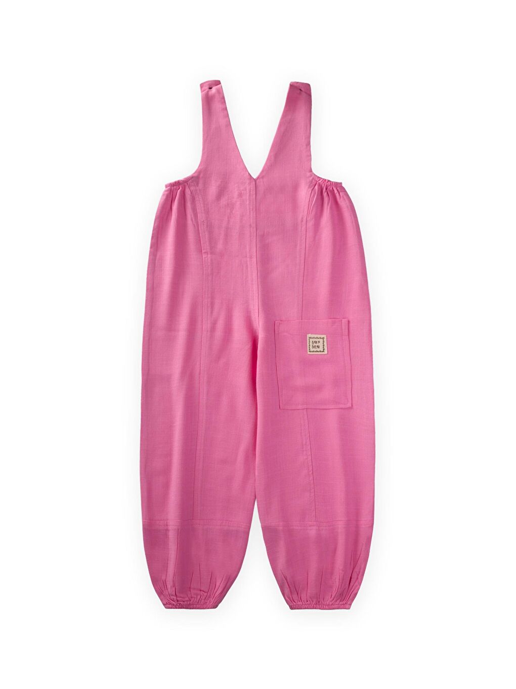 Pembe Kız Çocuk V Yaka Keten Salopet