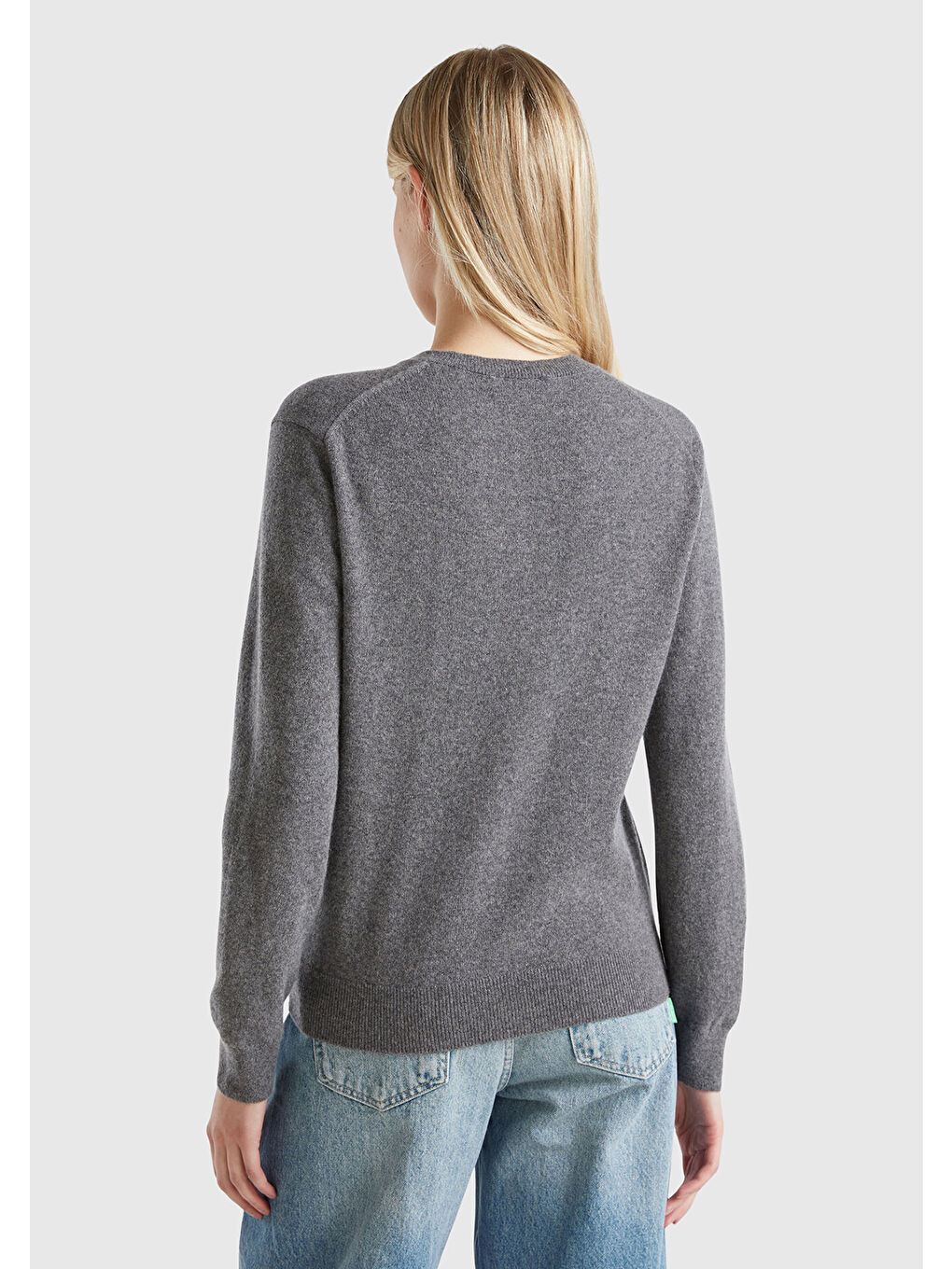 Kadın Antrasit Melanj %100 Kaşmir Yuvarlak Yaka Önü Düğme İliklemeli Hırka-2