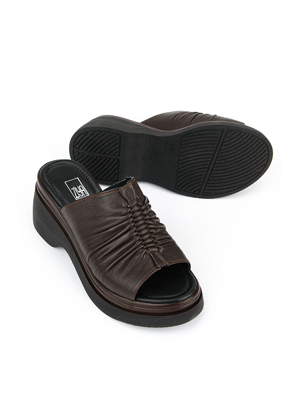 Kahverengi Kadın Hakiki Deri Topuklu Terlik 161992Z64023 Kahve-3