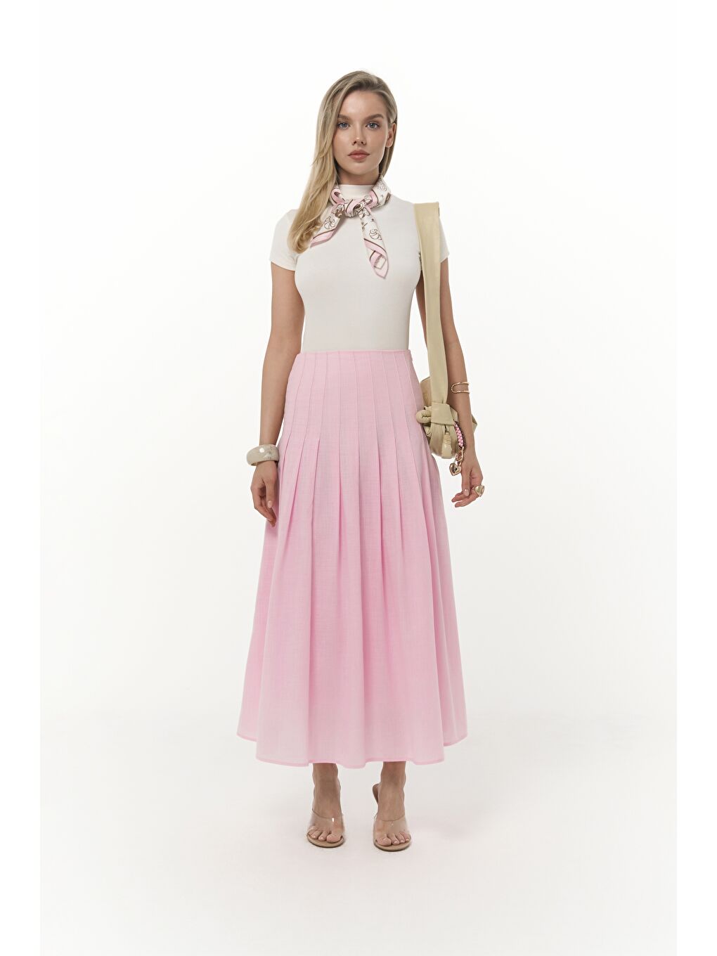 Sera Pile Detay Pembe Uzun Etek-1