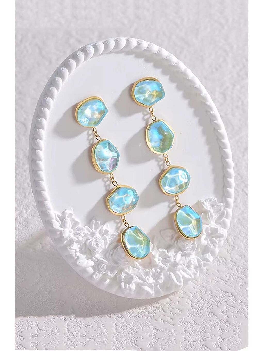 Sarı Has Opal Kadın Sallantılı Küpe