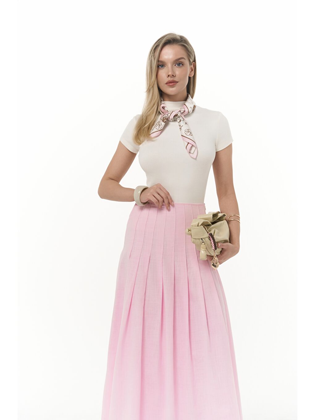 Sera Pile Detay Pembe Uzun Etek-2