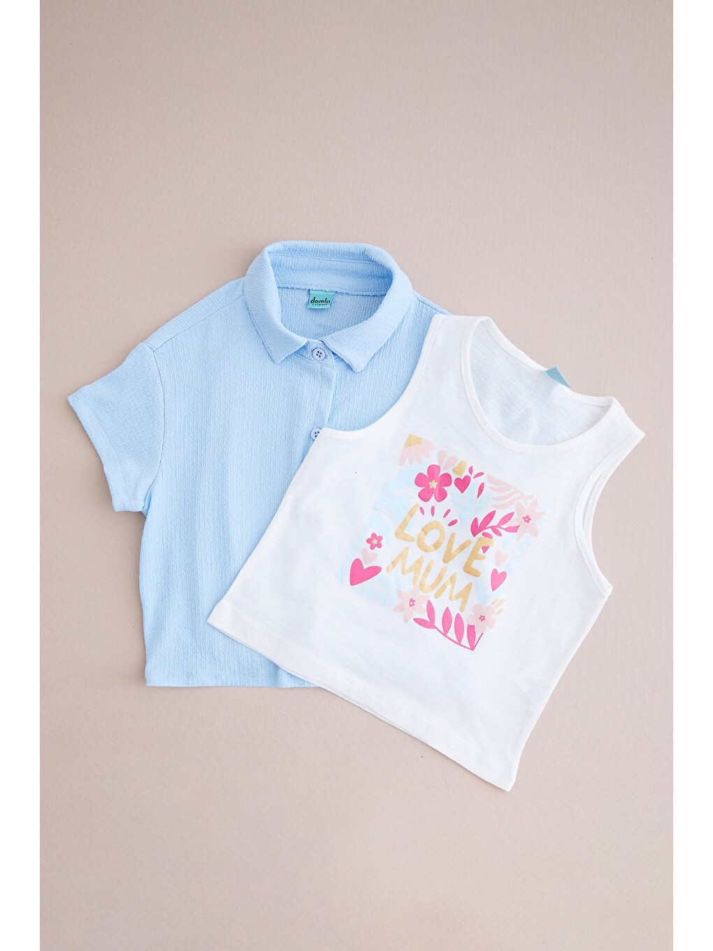 Mavi Love Mum Baskılı Bürümcük Kumaş Kız Çocuk 3 Lü Takım-3