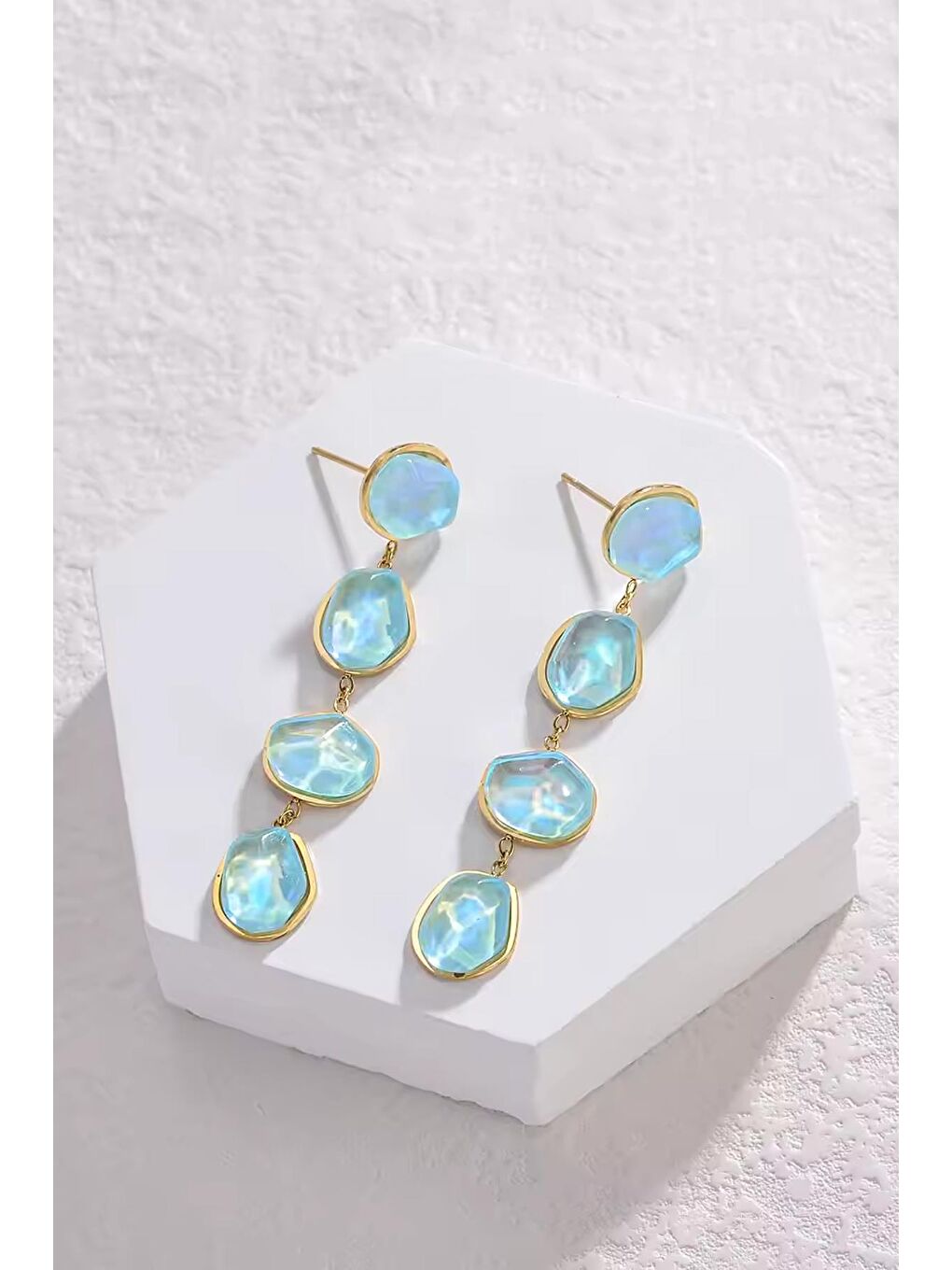 Sarı Has Opal Kadın Sallantılı Küpe-1