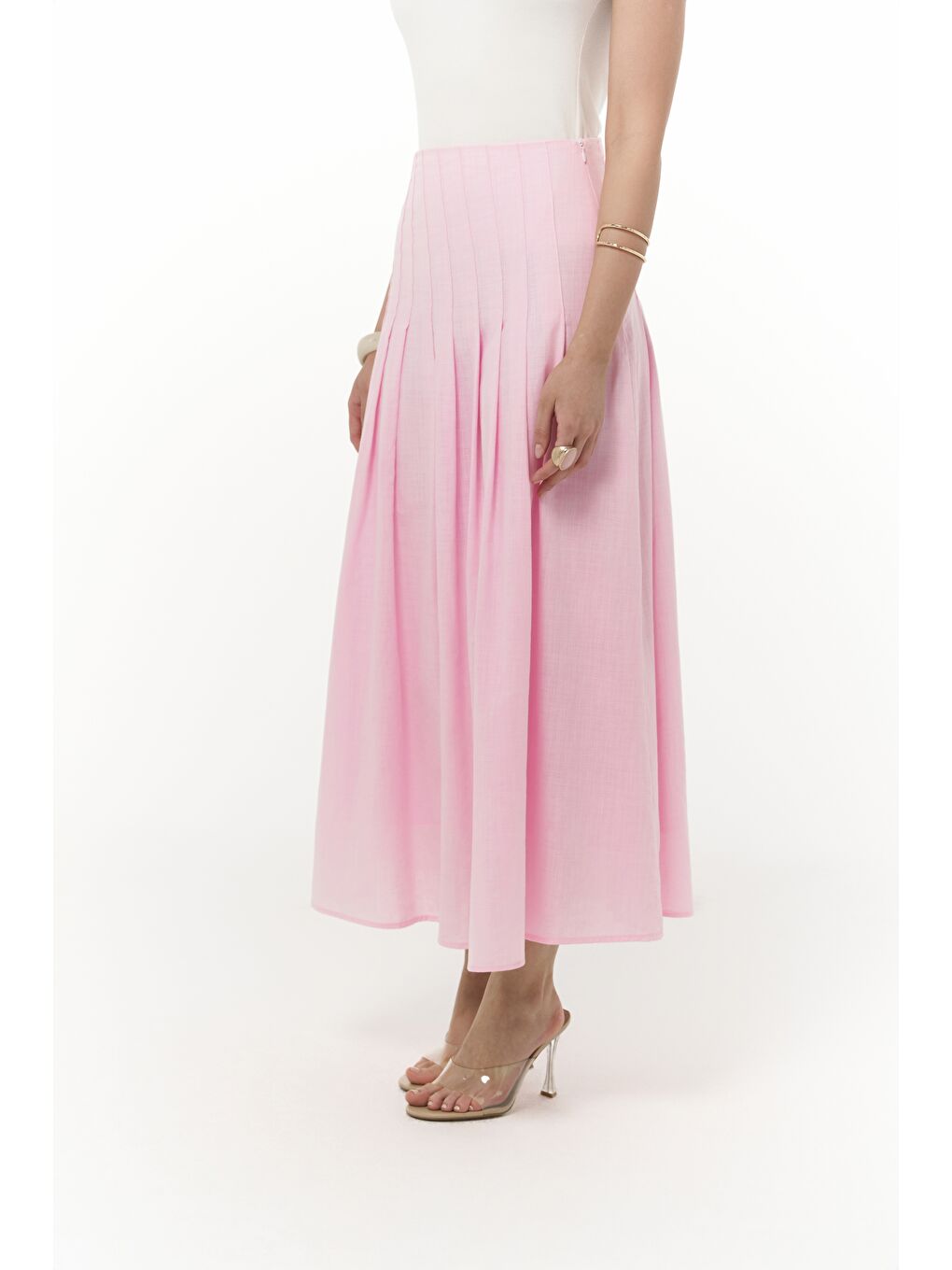 Sera Pile Detay Pembe Uzun Etek-3