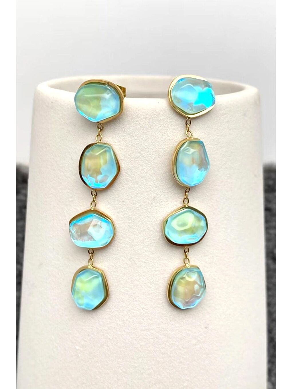 Sarı Has Opal Kadın Sallantılı Küpe-3