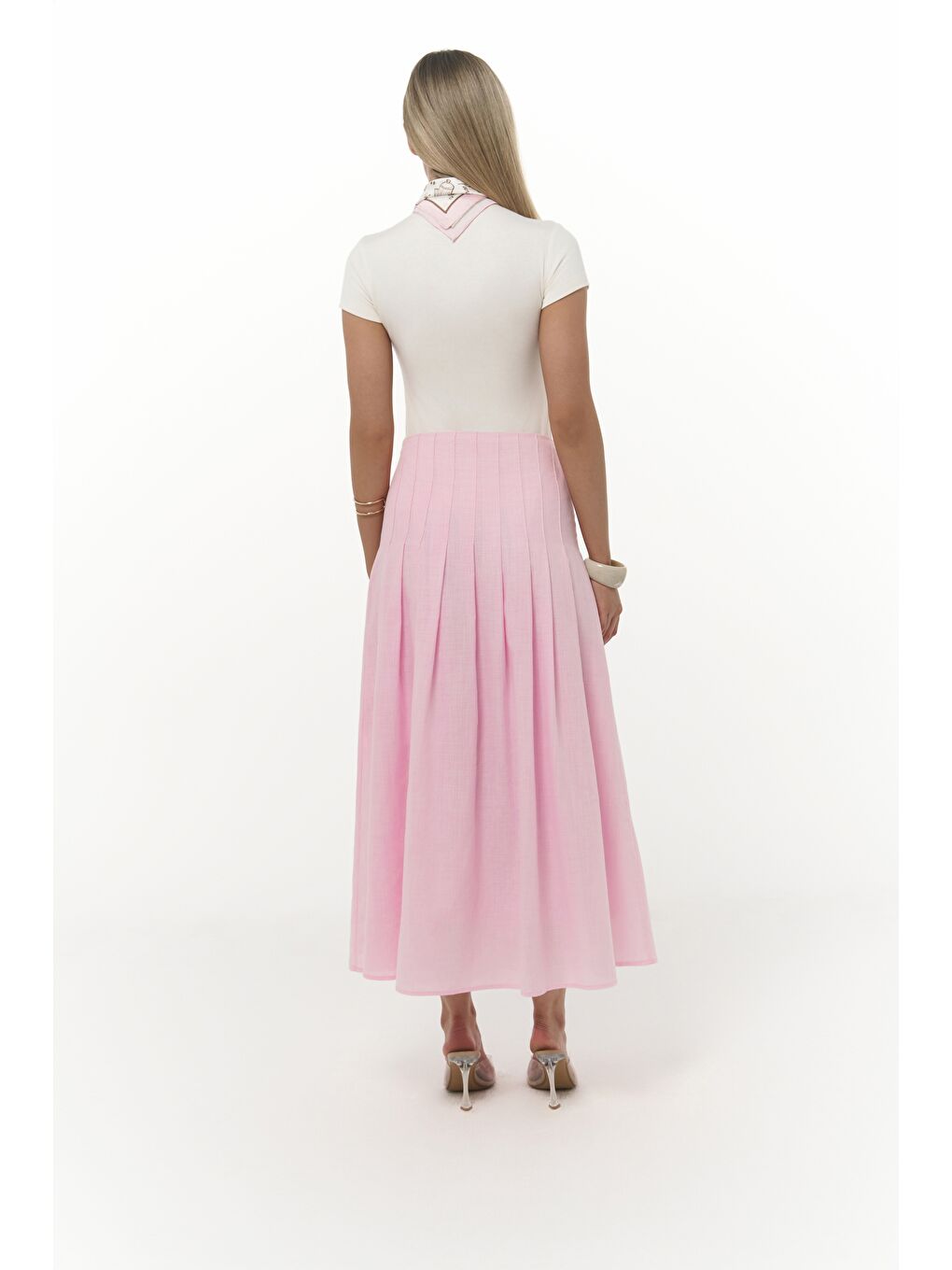 Sera Pile Detay Pembe Uzun Etek-4