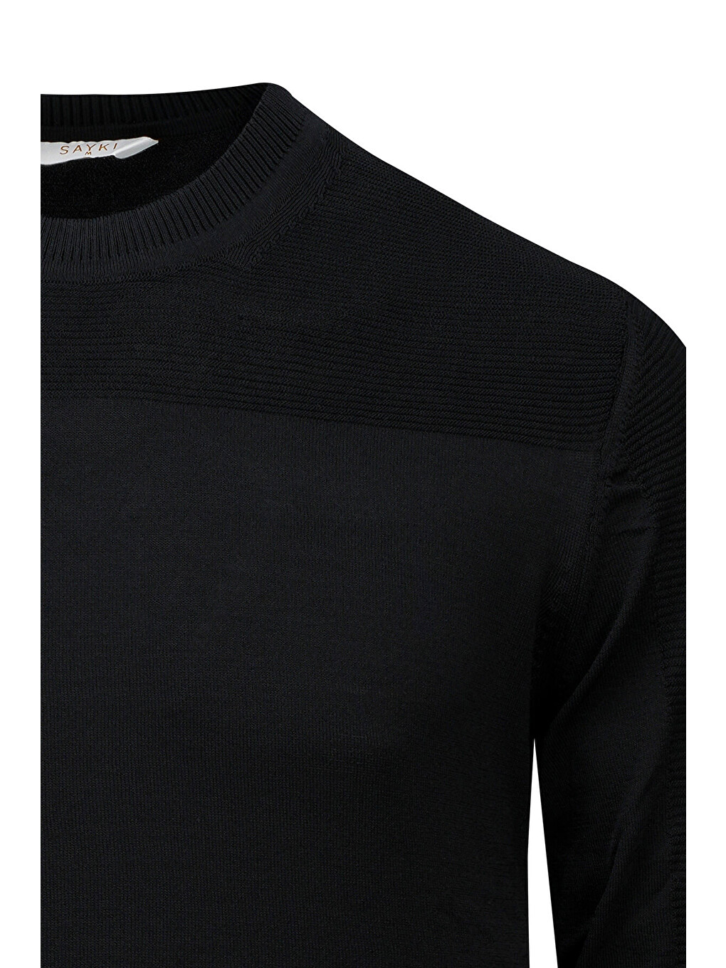 Siyah Regular Fit Bisiklet Yaka Rayon Kazak-1