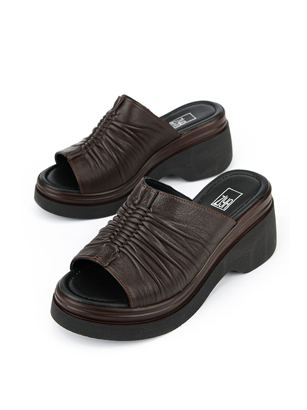 Kahverengi Kadın Hakiki Deri Topuklu Terlik 161992Z64023 Kahve-4