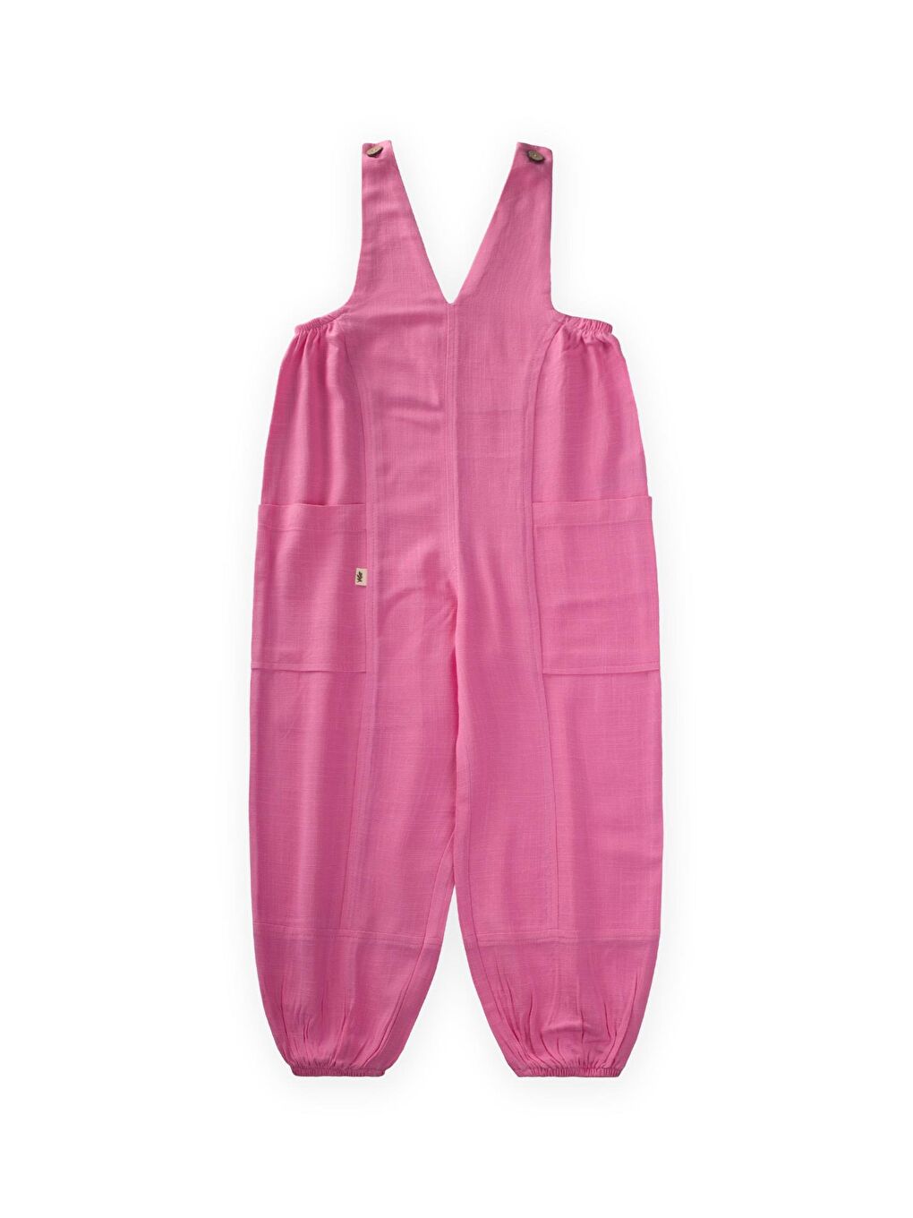 Pembe Kız Çocuk V Yaka Keten Salopet-1