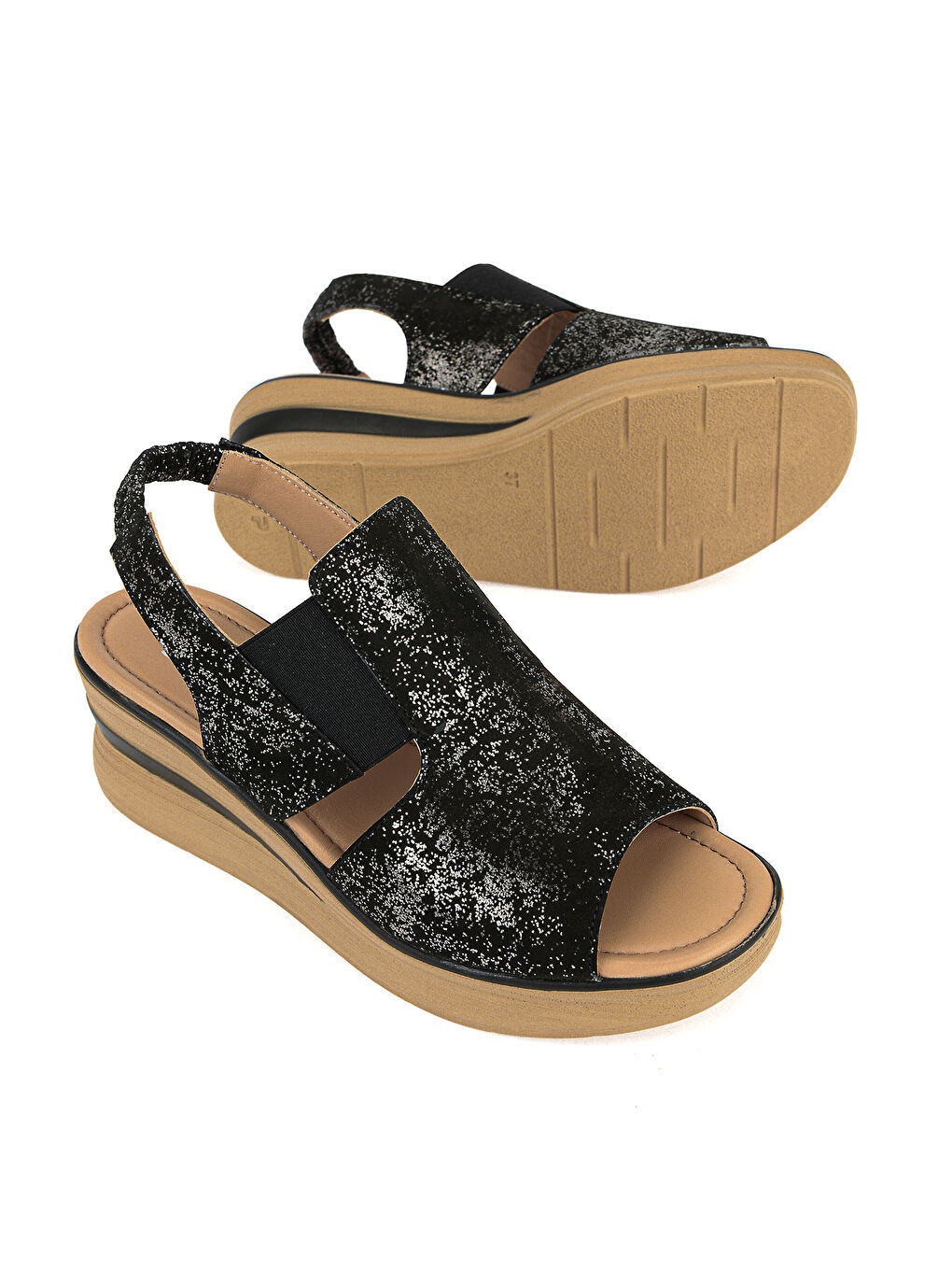 Kadın Hakiki Deri Dolgu Topuk Sandalet 161992Z1800 Siyah-3