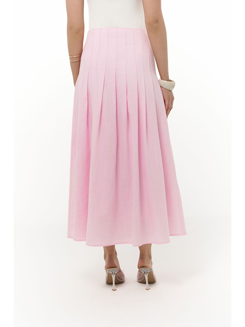 Sera Pile Detay Pembe Uzun Etek-6