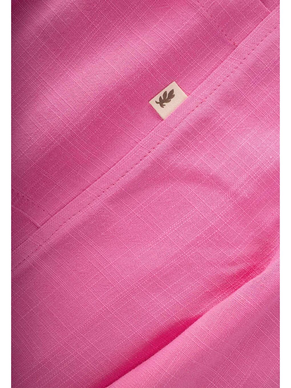 Pembe Kız Çocuk V Yaka Keten Salopet-2