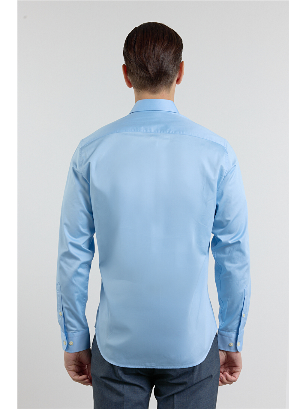 Mavi Yarım İtalyan Yaka Saten Uzun Kol Premium Slim Fit %100 Pamuk Gömlek 1004255195-4