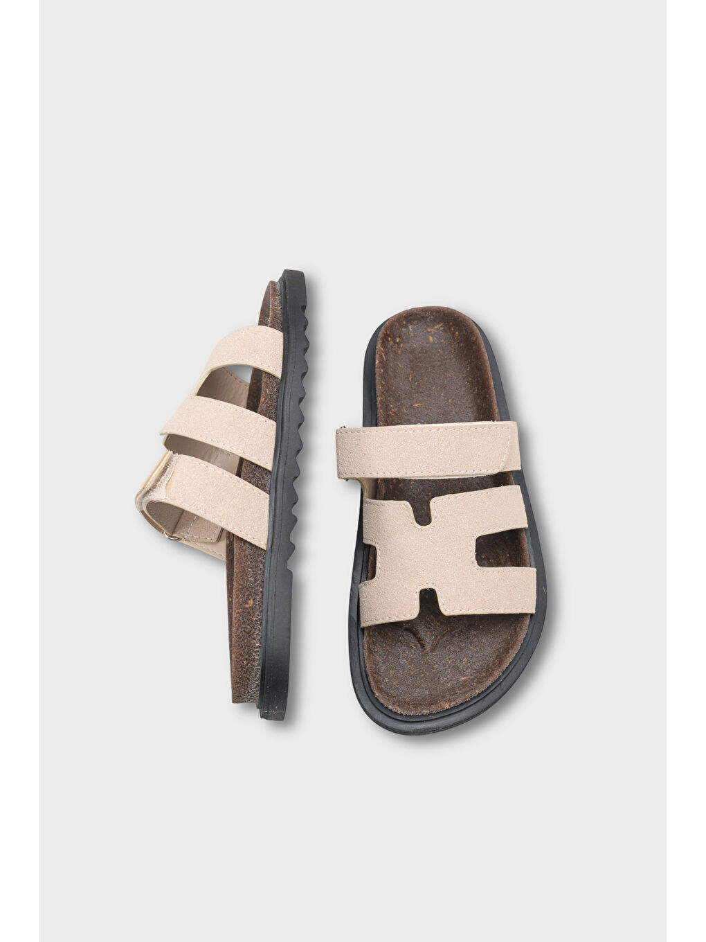 Bej Alicia Düz Topuklu Cırtlı Konfor Kadın Terlik-4