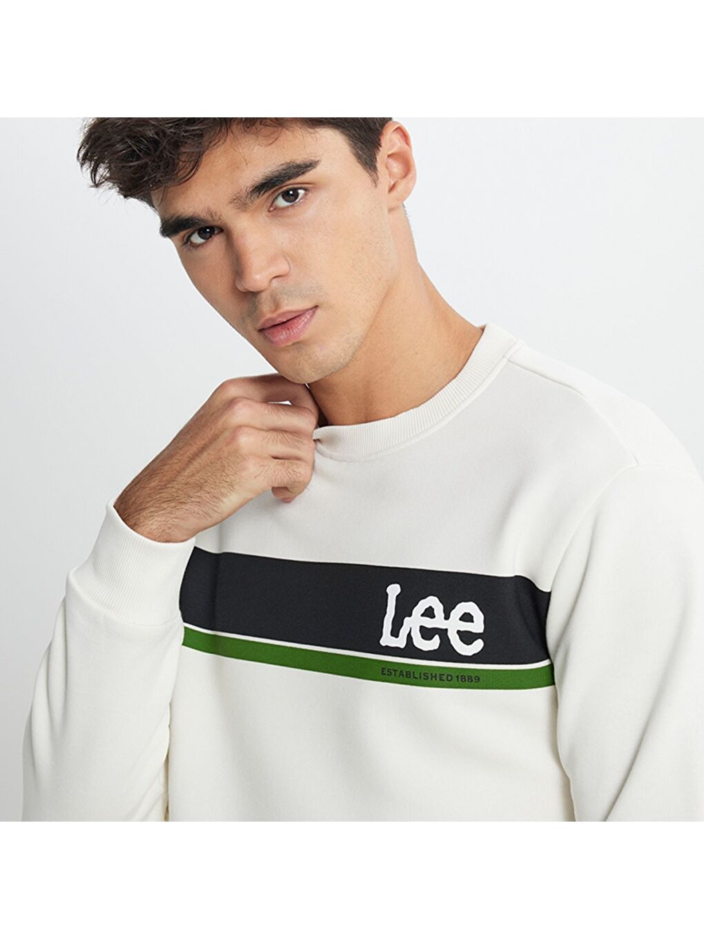 Lee Erkek Beyaz Yuvarlak Yaka Sweatshirt - 1